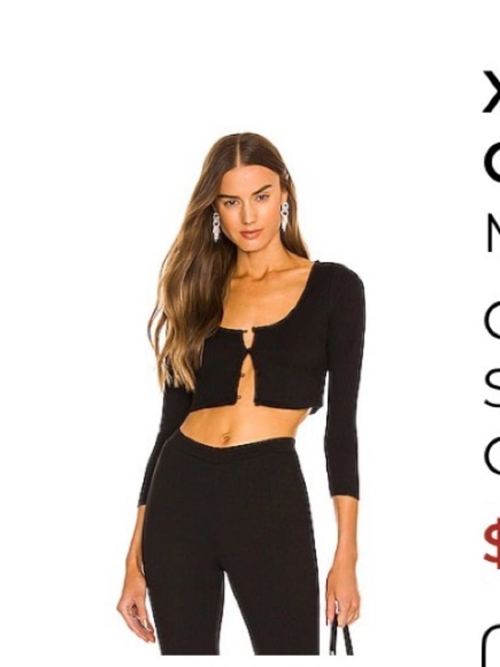 REVOLVE Michael Costello Black Cropped Rib-Knit Button Cardigan